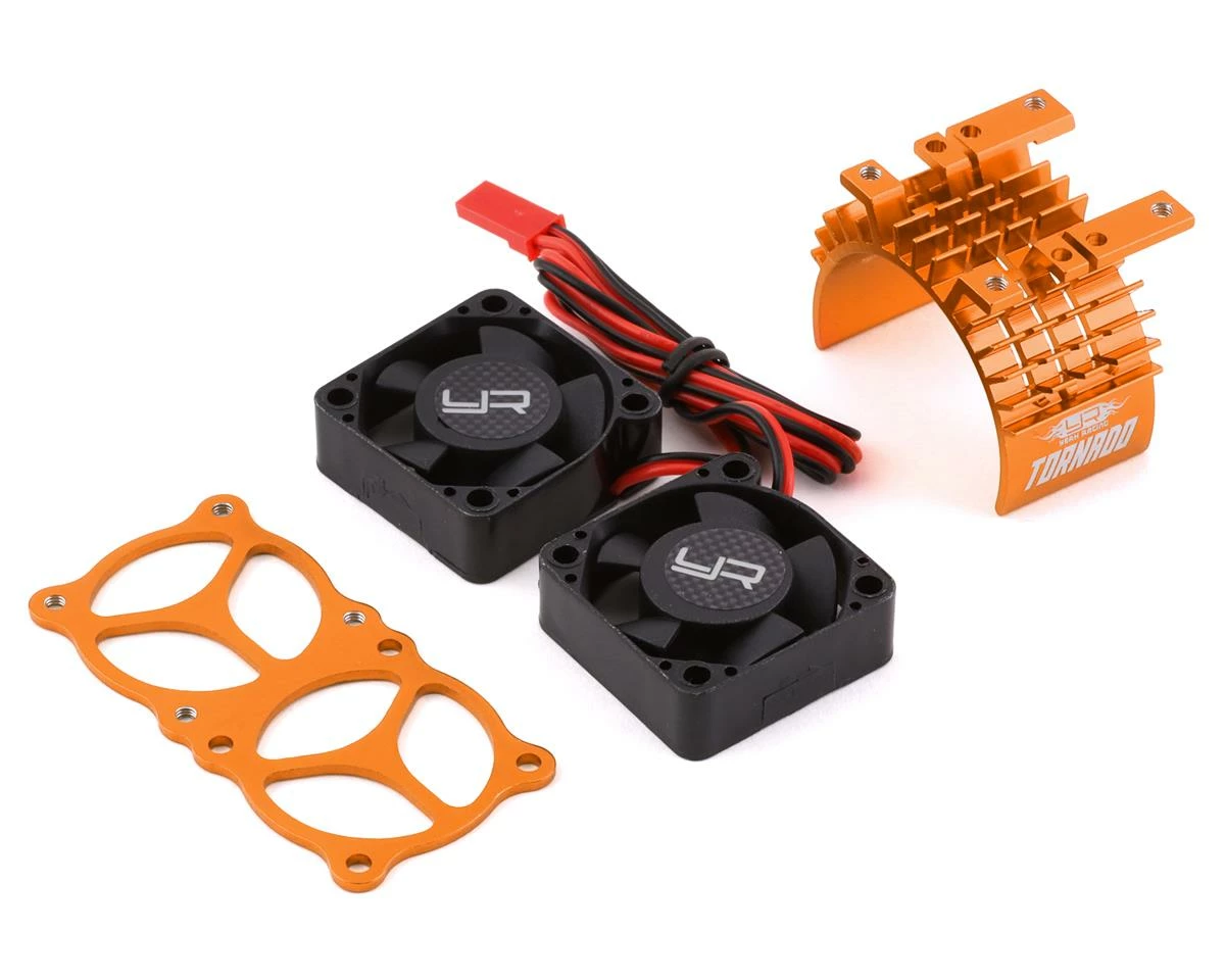YEAH RACING Aluminum 540/550 Motor Heat Sink W/Twin Tornado Fans (Orange) 3 YEAH RACING Aluminum 540/550 Motor Heat Sink W/Twin Tornado Fans (Orange)